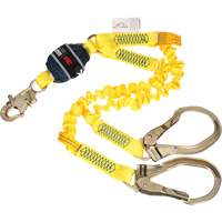 Twin-Leg Stretch Web Shock-Absorbing Lanyard, 6', Rebar Hook Center, Snap Hook Leg Ends Meunier Outillage Industriel