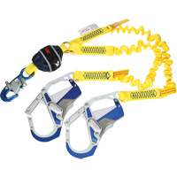 Twin-Leg Stretch Web Shock-Absorbing Lanyard, 6', Rebar Hook Center, Snap Hook Leg Ends Meunier Outillage Industriel