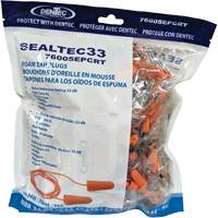 SEALTEC33 Orange Tapered PU Foam Disposable Earplugs, Bulk - Polybag, Corded Meunier Outillage Industriel