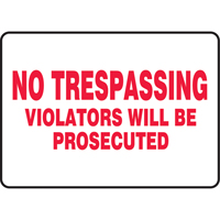 Enseigne  No Trespassing , 10" x 14", Vinyle, Anglais Meunier Outillage Industriel