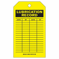 Lubrication Record Tags, Polyester, 4" W x 7" H, English Meunier Outillage Industriel