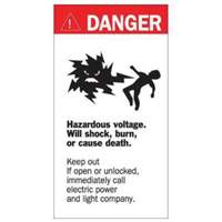 "Danger Hazardous Voltage" Sign, 8" x 4-1/2", Acrylic, English with Pictogram Meunier Outillage Industriel