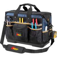 Molded Base Contractor's Closed-Top Tool Bag, Ballistic Polyester, 29 Pockets, Black/Blue Meunier Outillage Industriel