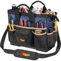 Molded Base Big-Mouth Tote Tool Bag, Ballistic Polyester, 23 Pockets, Black/Blue Meunier Outillage Industriel