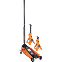 Service Jack with 4-Ton Vehicle Stands, 3.5 Ton(s) Capacity, 5-1/8" Lowered, 21" Raised, Manual Hydraulic UAV872 | Meunier Outillage Industriel
