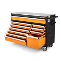 Rolling Tool Cabinet with Stainless Steel Worktop, 11 Drawers, 52" W x 18" D x 36" H, Black/Orange Meunier Outillage Industriel