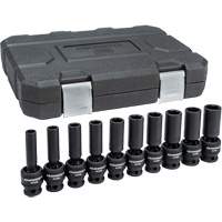 6-Point Universal Metric Socket Set, 10 Pcs, Impact, 1/2" Drive Size, Deep Meunier Outillage Industriel
