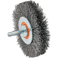 Mounted Wire Brush, 1-3/8" Dia., 0.008" Fill, 1-1/4" Arbor UE868 | Meunier Outillage Industriel