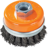 Brosse boisseau &agrave; fils nou&eacute;s avec anneau, 3" dia. x 5/8"-11 arbre Meunier Outillage Industriel