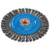 Brosse &agrave; fils nou&eacute;s pour cordons de soudure, Dia. 4", Fils 0,02", Arbre 5/8"-11, Aluminium/Acier inoxydable Meunier Outillage Industriel