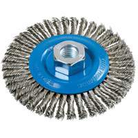 Stringer Bead Knotted Wire Brush, 4-1/2" Dia., 0.02" Fill, 5/8"-11 Arbor, Aluminum/Stainless Steel UE921 | Meunier Outillage Industriel