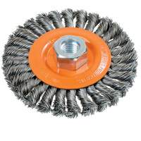 Wide Knotted Wire Wheel Brush, 4-1/2" Dia., 0.02" Fill, 5/8"-11 Arbor, Steel UE934 | Meunier Outillage Industriel