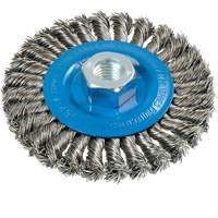 Wide Knotted Wire Wheel Brush, 4-1/2" Dia., 0.02" Fill, 5/8"-11 Arbor, Aluminum/Stainless Steel UE936 | Meunier Outillage Industriel