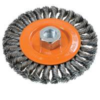 Wide Knotted Wire Wheel Brush, 5" Dia., 0.02" Fill, 5/8"-11 Arbor, Steel UE938 | Meunier Outillage Industriel