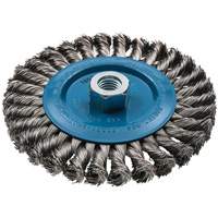 Wide Knotted Wire Wheel Brush, 6" Dia., 0.02" Fill, 5/8"-11 Arbor, Aluminum/Stainless Steel UE942 | Meunier Outillage Industriel