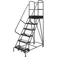 Deep Top Step Rolling Ladder, 6 Steps, 24" Step Width, 60" Platform Height, Steel Meunier Outillage Industriel