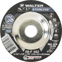 Depressed Centre Grinding Wheels - Stainless Type 27, 4-1/2" x 1/8", 7/8" Arbor, Type 27 Meunier Outillage Industriel