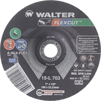 Flexcut™ Depressed Centre Grinding Wheels, 7", 36 Grit, Aluminum Oxide, 7/8", 8600 RPM, Type 29 VV140 | Meunier Outillage Industriel