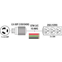 Generator Extension Cord with Tritap, STW, 10 AWG, 3 Outlet(s), 25' Meunier Outillage Industriel