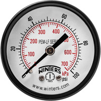 Economy Pressure Gauge, 2" , 0 - 100 psi, Back Mount, Analogue Meunier Outillage Industriel